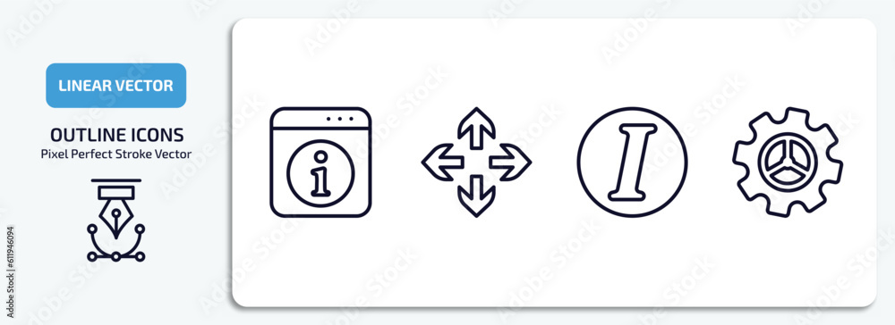 Poster user interface outline icons set. user interface thin line icons pack included information button, m