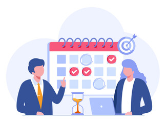 Business time management, deadline concept, planner, planning and organization, flat vector illustration banner