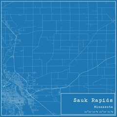 Blueprint US city map of Sauk Rapids, Minnesota.