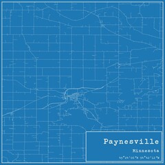 Blueprint US city map of Paynesville, Minnesota.