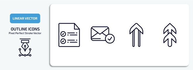 user interface outline icons set. user interface thin line icons pack included confirmity, postal, slim up, top arrows vector.