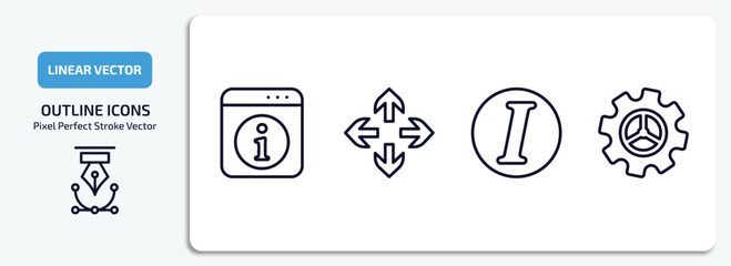 user interface outline icons set. user interface thin line icons pack included information button, move arrows, italic, tings vector.