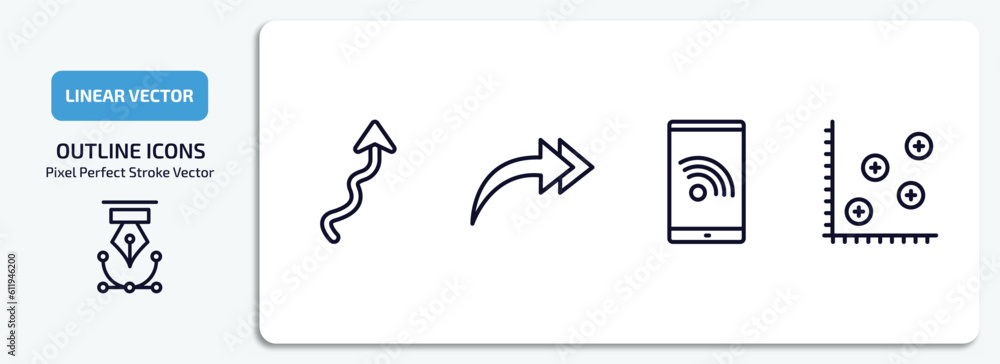 Poster user interface outline icons set. user interface thin line icons pack included arrow with scribble, 