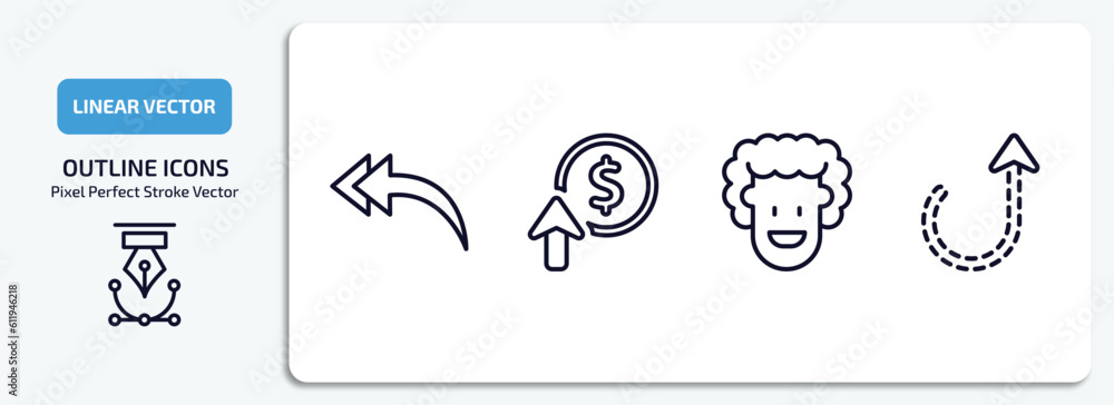 Poster user interface outline icons set. user interface thin line icons pack included turn left only, impro