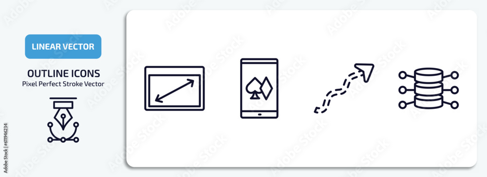 Poster user interface outline icons set. user interface thin line icons pack included display size, online 