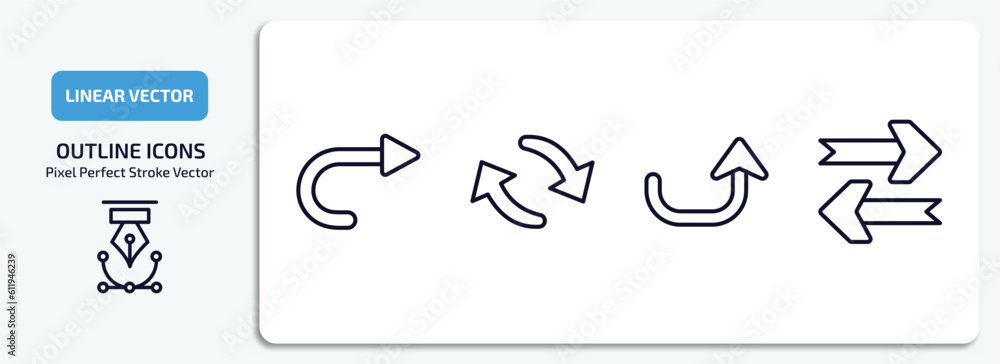 Poster user interface outline icons set. user interface thin line icons pack included right curve, update a