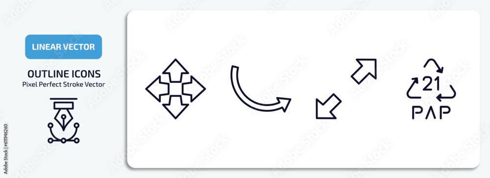 Poster user interface outline icons set. user interface thin line icons pack included four expand arrows, r