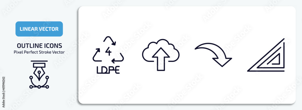 Poster user interface outline icons set. user interface thin line icons pack included 4 ldpe, cloud upload,
