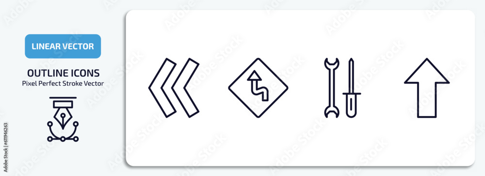 Poster user interface outline icons set. user interface thin line icons pack included two left arrows, left