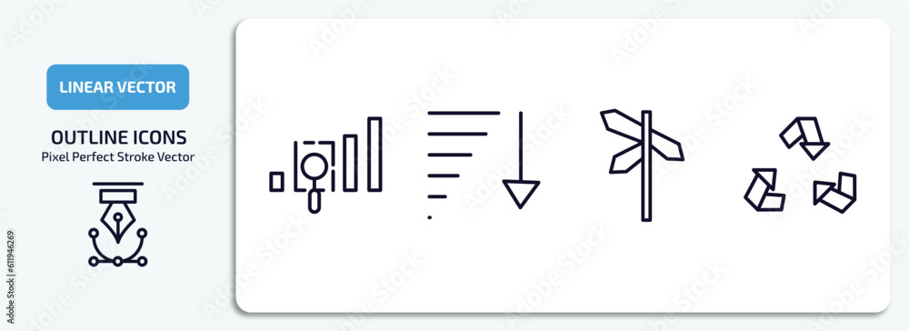 Poster user interface outline icons set. user interface thin line icons pack included gap, sorting, crossro