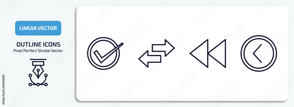Poster user interface outline icons set. user interface thin line icons pack included right, opposite direc