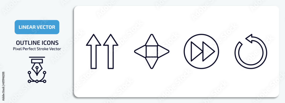 Poster user interface outline icons set. user interface thin line icons pack included up side, navigation a
