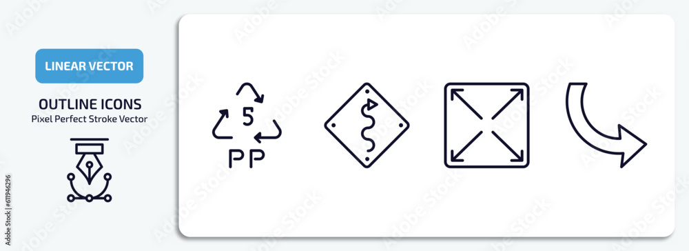 Poster user interface outline icons set. user interface thin line icons pack included 5 pp, curvy road warn