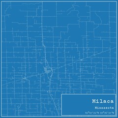 Blueprint US city map of Milaca, Minnesota.