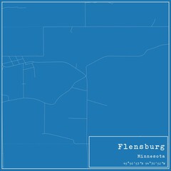 Blueprint US city map of Flensburg, Minnesota.
