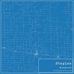 Blueprint US city map of Staples, Minnesota.