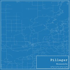 Blueprint US city map of Pillager, Minnesota.