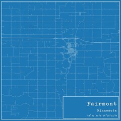 Blueprint US city map of Fairmont, Minnesota.