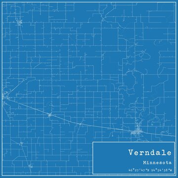 Blueprint US city map of Verndale, Minnesota.