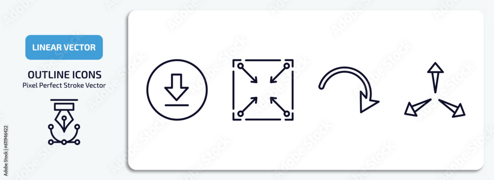 Poster user interface outline icons set. user interface thin line icons pack included downloading, corner w