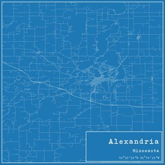 Blueprint US city map of Alexandria, Minnesota.