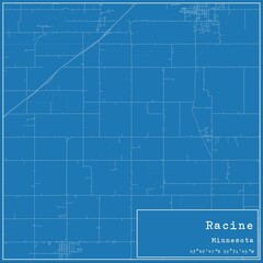 Blueprint US city map of Racine, Minnesota.