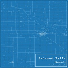 Blueprint US city map of Redwood Falls, Minnesota.