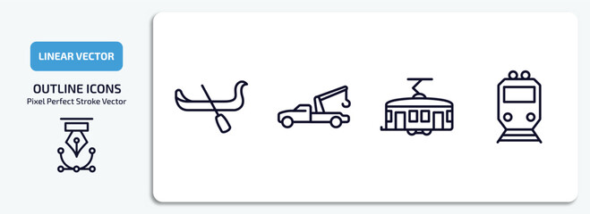 transportation outline icons set. transportation thin line icons pack included gondola, tow truck, tramway, metro vector.