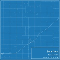 Blueprint US city map of Dexter, Minnesota.