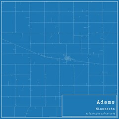 Blueprint US city map of Adams, Minnesota.
