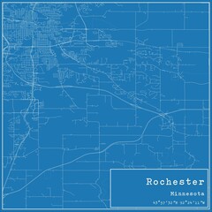 Blueprint US city map of Rochester, Minnesota.
