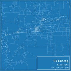 Blueprint US city map of Hibbing, Minnesota.