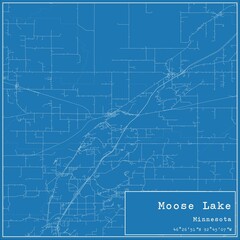 Blueprint US city map of Moose Lake, Minnesota.
