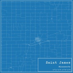 Blueprint US city map of Saint James, Minnesota.