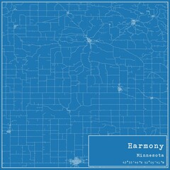 Blueprint US city map of Harmony, Minnesota.