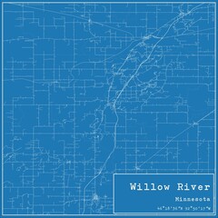 Blueprint US city map of Willow River, Minnesota.