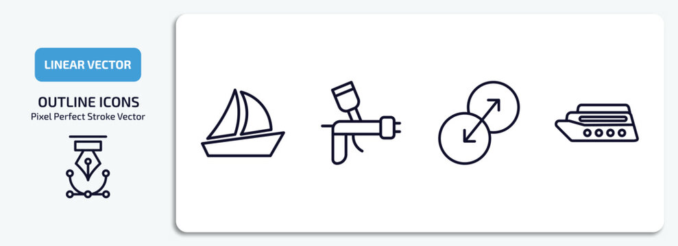 transport outline icons set. transport thin line icons pack included sailing boat, car painting, transition, luxury yacht vector.