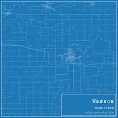 Blueprint US city map of Waseca, Minnesota.