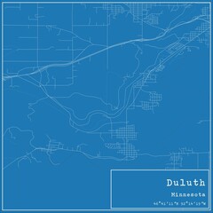 Blueprint US city map of Duluth, Minnesota.