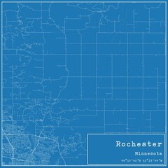 Blueprint US city map of Rochester, Minnesota.