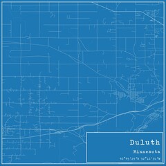 Blueprint US city map of Duluth, Minnesota.