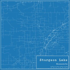 Blueprint US city map of Sturgeon Lake, Minnesota.