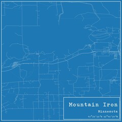 Blueprint US city map of Mountain Iron, Minnesota.