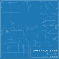Blueprint US city map of Mountain Iron, Minnesota.