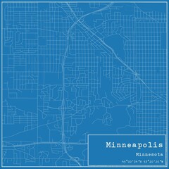 Blueprint US city map of Minneapolis, Minnesota.
