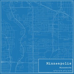 Blueprint US city map of Minneapolis, Minnesota.