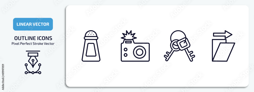 Poster tools and utensils outline icons set. tools and utensils thin line icons pack included pepper contai