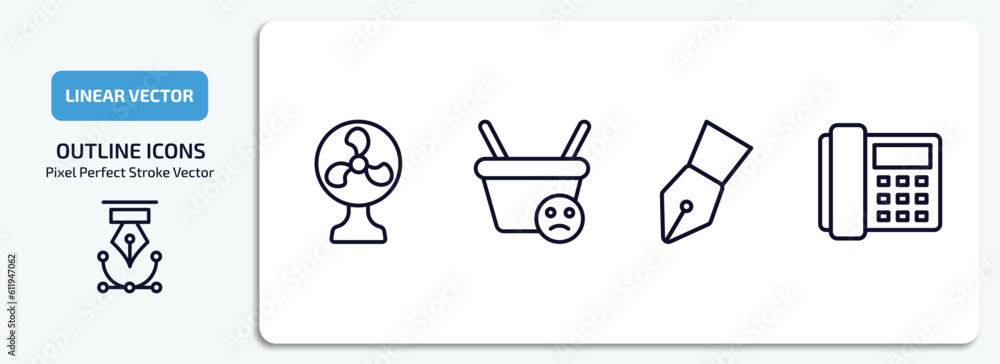 Aufkleber tools and utensils outline icons set. tools and utensils thin line icons pack included table fan, em