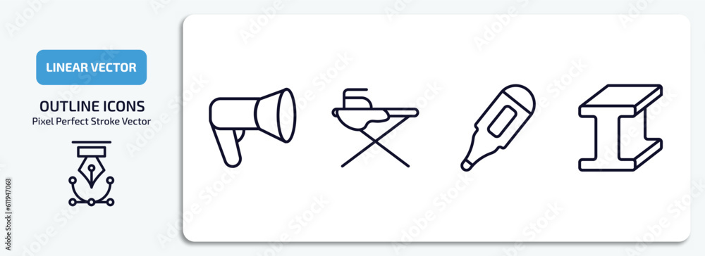 Aufkleber tools and utensils outline icons set. tools and utensils thin line icons pack included megaphone sid