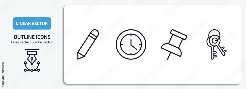 Poster tools and utensils outline icons set. tools and utensils thin line icons pack included pencil tool, 